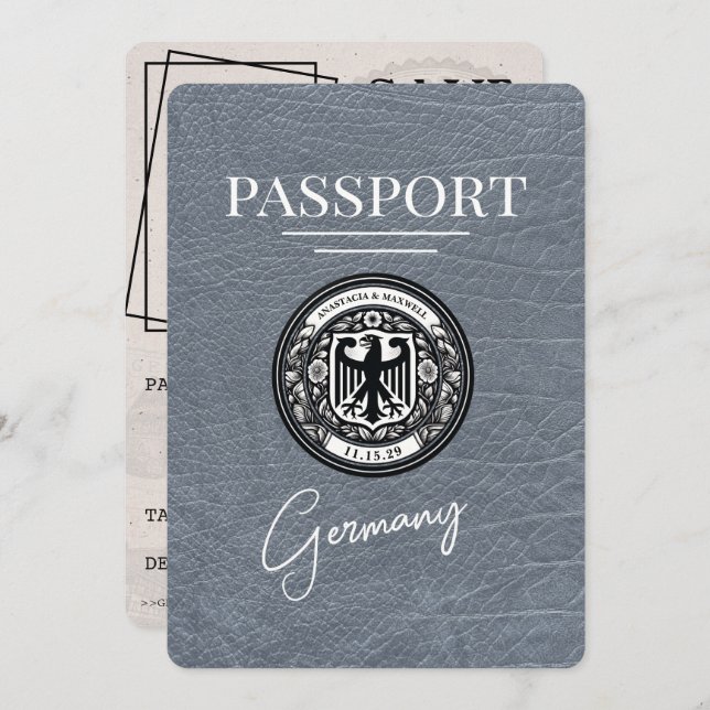 Silver Germany Passport Save The Date (Front/Back)