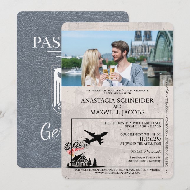 Silver Germany Passport Wedding Invitation (Front/Back)