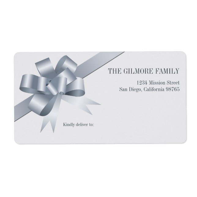Silver gift bow ribbon holiday shipping address (Front)