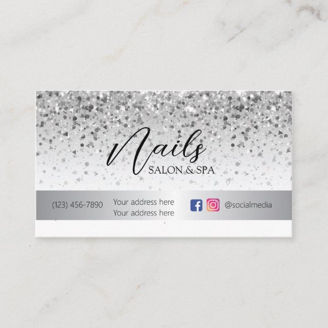 Silver Giltter Loyalty Card for Nails Salon (Front)