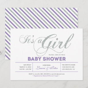 Silver   Girl, Modern Typography Baby Shower Invitation