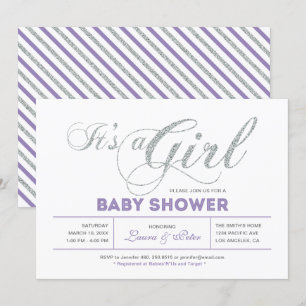 Silver   Girl, Modern Typography Baby Shower Invitation