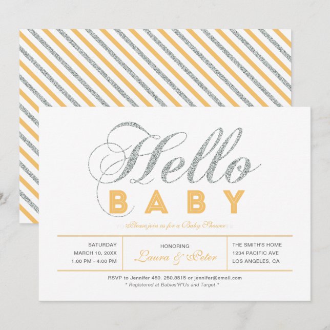 Silver | Girl, Modern Typography Baby Shower Invitation (Front/Back)