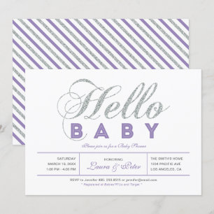 Silver   Girl, Modern Typography Baby Shower Invitation
