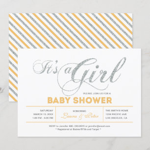 Silver   Girl, Modern Typography Baby Shower Invitation