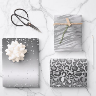 Silver Glam and Animal Print Wrapping Paper Sheet