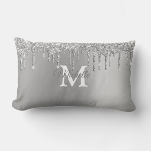 Silver Glam and Glitter Personalised Monogram Lumbar Cushion
