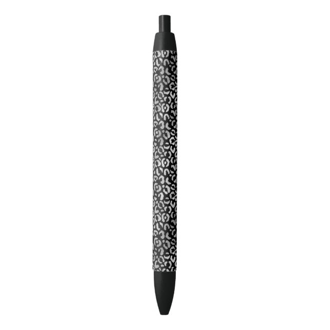 Silver Glam Black Leopard Print Black Ink Pen (Front Vertical)