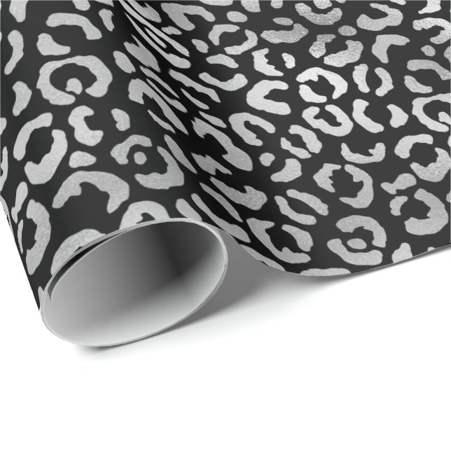 Silver Glam Black Leopard Print Wrapping Paper (Roll Corner)