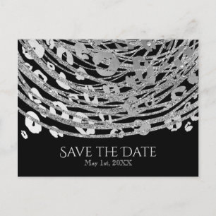 Silver Glam Cheetah Print Exotic Save the Date Announcement Postcard