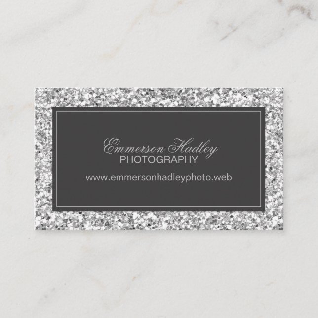 Silver Glam Faux Glitter Business Card (Front)