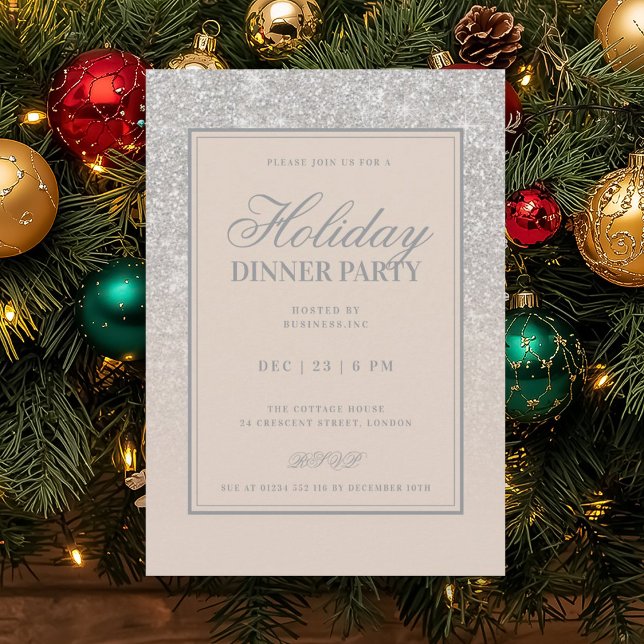 Silver Glam FAUX Glitter Holiday Dinner Champagne  Invitation (Silver Glam FAUX Glitter Holiday Dinner Champagne Invitation)