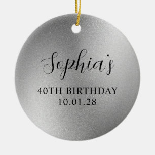 Silver Glam Foil 40th Birthday Photo Ceramic Tree Decoration