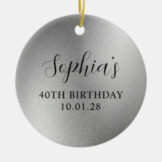 Silver Glam Foil 40th Birthday Photo Ceramic Tree Decoration