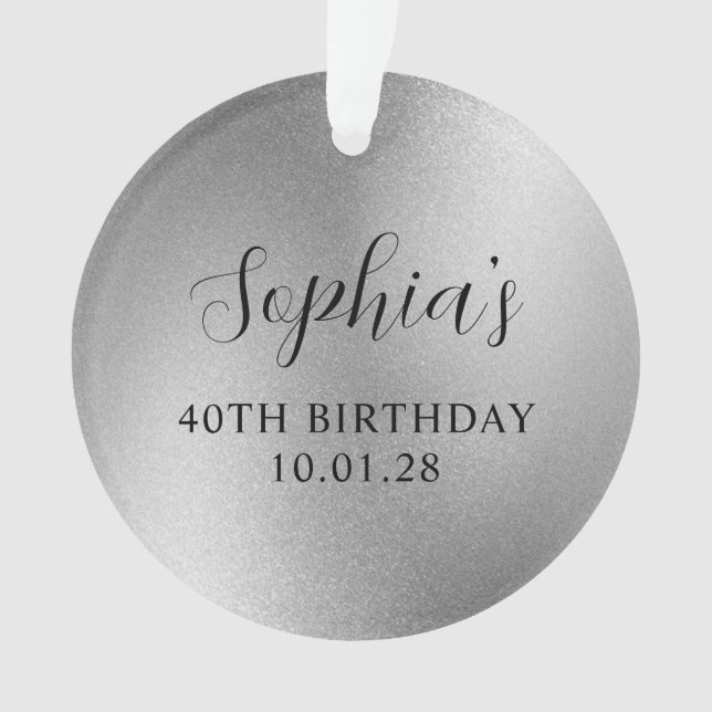 Silver Glam Foil 40th Birthday Photo Ornament (Front)