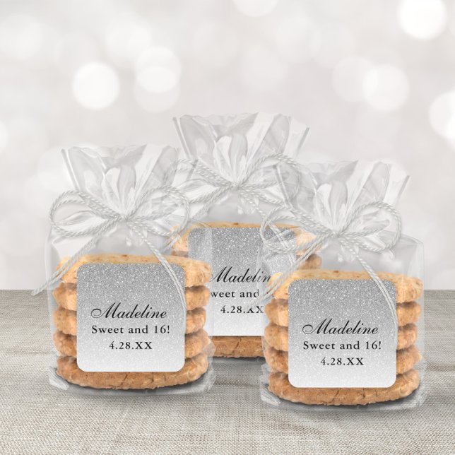 Silver Glam Glitter Personalised Square Sticker (Creator Uploaded)