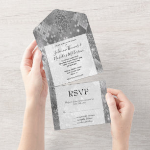 Silver Glam Glitter Snake Skin All In One Invitation