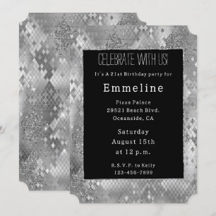 Silver Glam Glitter Snake Skin Invitation