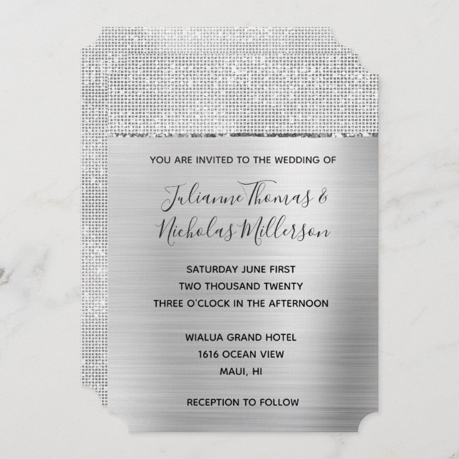 Silver Glam Glitz Wedding  Invitation (Front/Back)