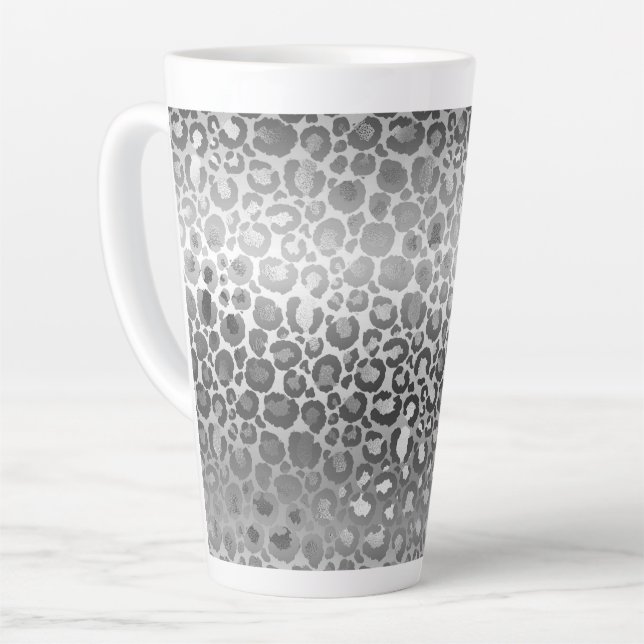 Silver Glam Leopard Animal Print Latte Mug (Left Angle)