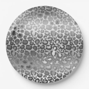 Silver Glam Leopard Animal Print Paper Plate