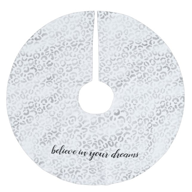 Silver Glam Leopard Print personalised Brushed Polyester Tree Skirt (Front)
