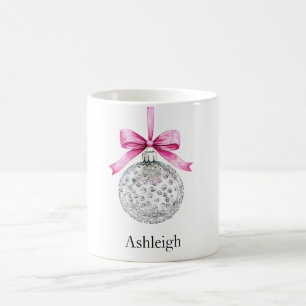 Silver Glam Ornament with Pink Bow Christmas Coffee Mug