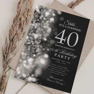 Silver Glam Surprise 40th Birthday Party Invitation