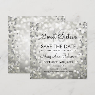 Silver Glam Sweet 16 Sixteen Glitter Lights Invitation
