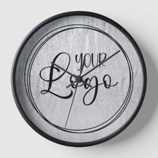 Silver Glam Texture Logo Clock