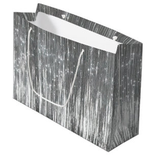 Silver Glam Tinsel Stripes Large Gift Bag