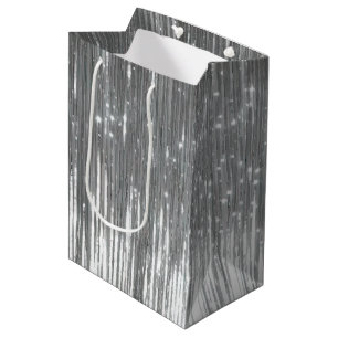 Silver Glam Tinsel Stripes Medium Gift Bag