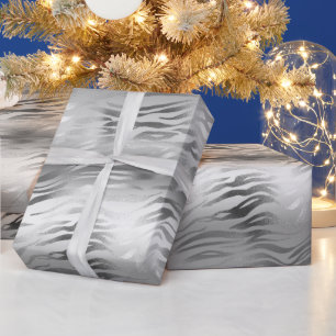 Silver Glam Zebra Animal Print Wrapping Paper