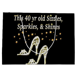 SILVER GLAMOROUS 40TH BIRTHDAY DESIGN LARGE GIFT BAG