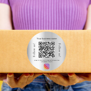 Silver glamourous business qr code instagram classic round sticker