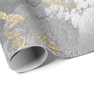 Silver Glass Gold Marble Shiny Metallic Strokes Wrapping Paper