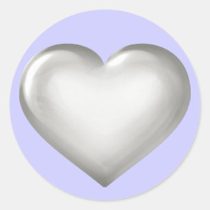 Silver glass heart on blue classic round sticker