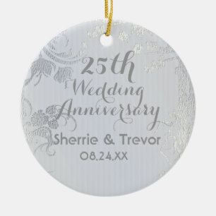 Silver Glimmer 25th Anniversary Ceramic Tree Decoration
