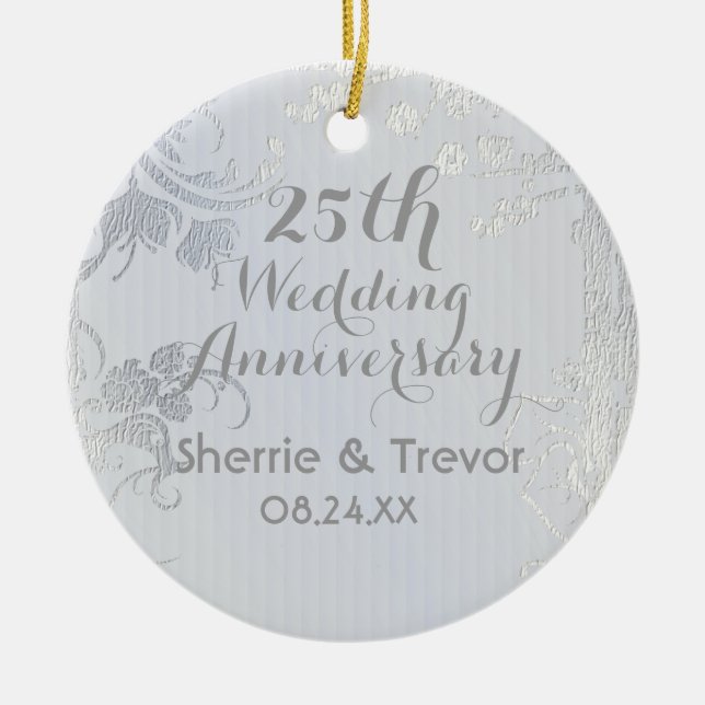 Silver Glimmer 25th Anniversary Ceramic Tree Decoration (Front)
