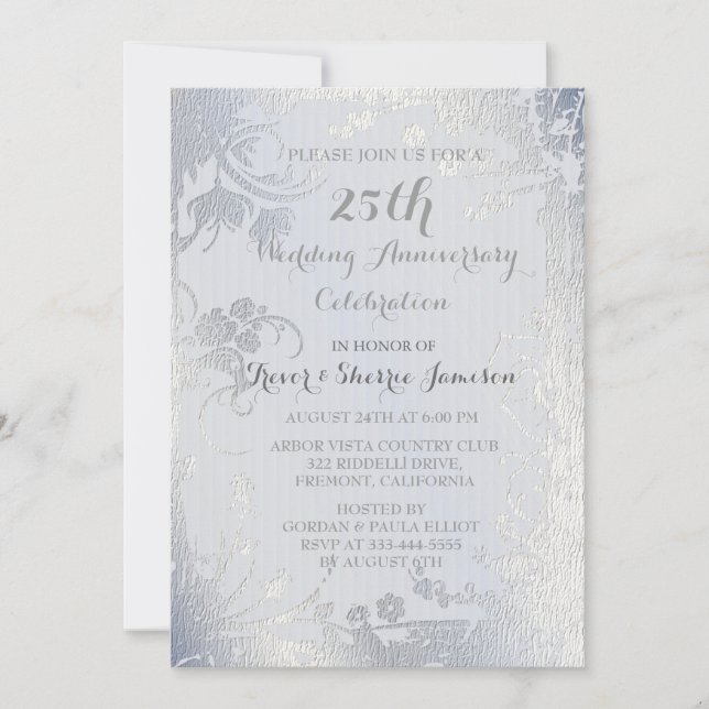 Silver Glimmer Floral Anniversary Invitation (Front)