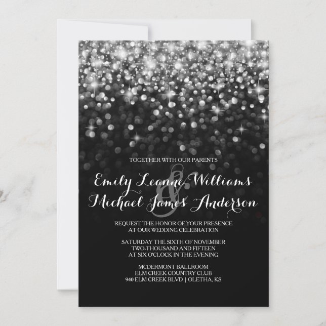 Silver GlitHollywood Glitz Glam Wedding Invitation (Front)