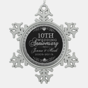 Silver Glitter 10th Wedding Anniversary Ornament
