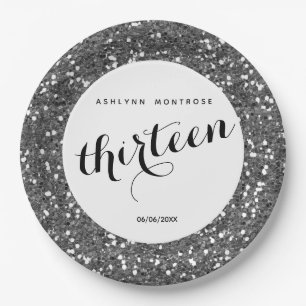 Silver Glitter 13th Birthday Paper Plate