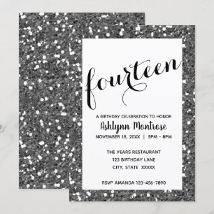 Silver Glitter 14th Birthday Invitation
