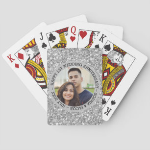 Silver Glitter 1st Anniversary Playing Cards