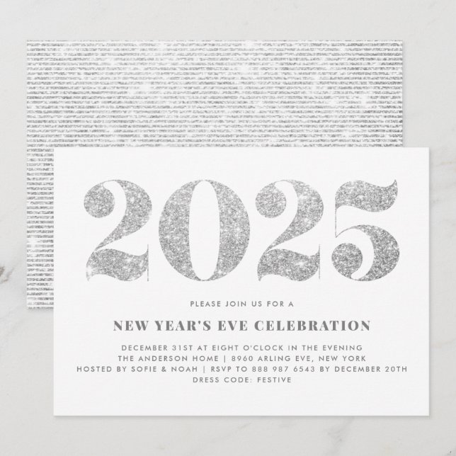 Silver Glitter 2024 New Year's Eve Party Invitation (Front/Back)