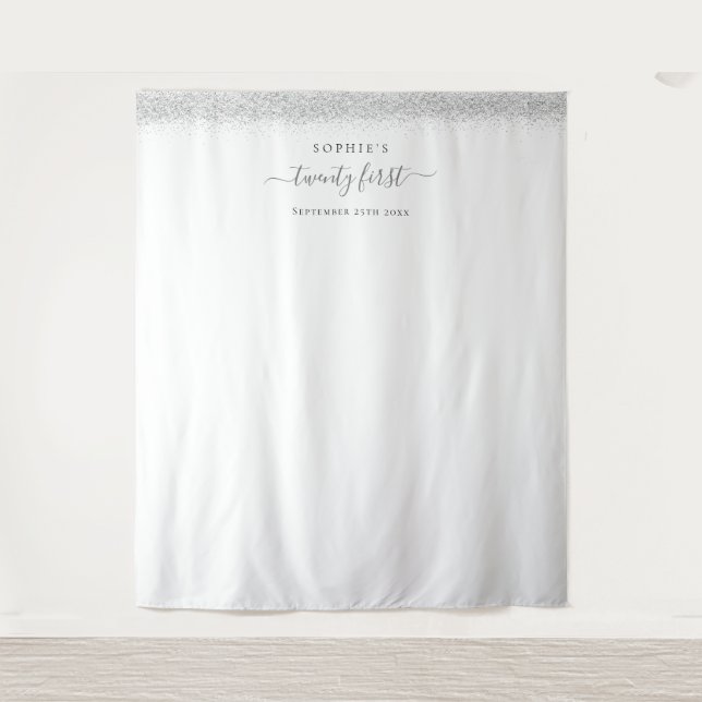 Silver Glitter 21st Background for Photos Tapestry (Front)