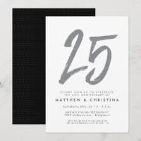 Silver glitter 25th anniversary party invitation