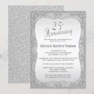 Silver Glitter 25th Wedding Anniversary   DIY Text Invitation