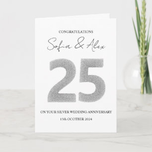Silver glitter 25th wedding anniversary greeting card
